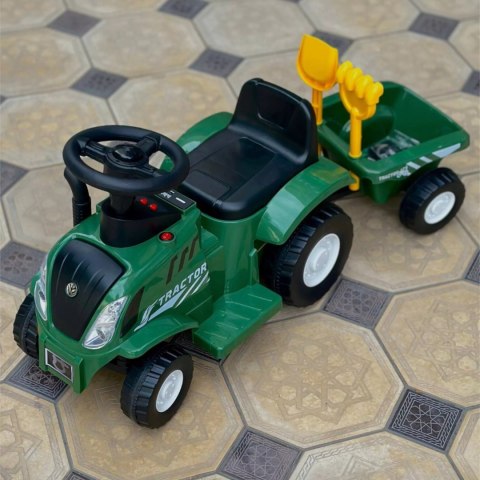 Elektryczny traktor jeździk na akumulator z przyczepą dźwiękami dla dzieci